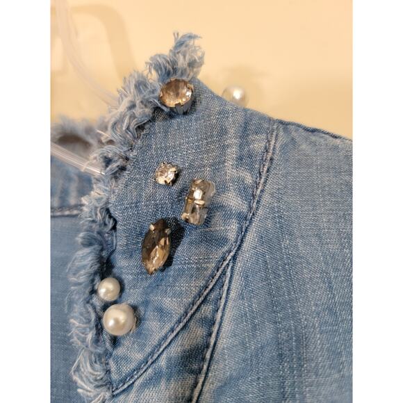 Chico's Women's 100% Lyocell Button Up Studded Denim Shirt Blue Size 2 / Large - Picture 8 of 10